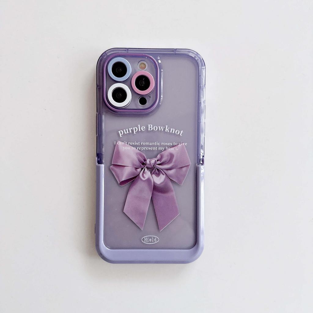 Милый чехол для телефона с 3d рельефным фиолетовым бантом и бабочкой из мультфильма для Iphone 11 12 Promax 13 14 Pro Max, защитная задняя крышка, капа