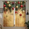 2pcsChristmas Curtains Red and Golden Pine Needle Design Polyester Taffeta, Rod Pocket, Light Filtering, Artistic Window Drapes