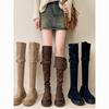 Women's Thick-Soled Fold-Over Knee-High Boots with Chunky Heel - Trendy Black/Khaki for Autumn/Winter