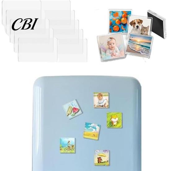 Kitchen Decor Magnet 10 Sets DIY Acrylic Fridge Kit, Square Refrigerator Decoration Crafts, Clear Picture Photo Holder for Home Office Set