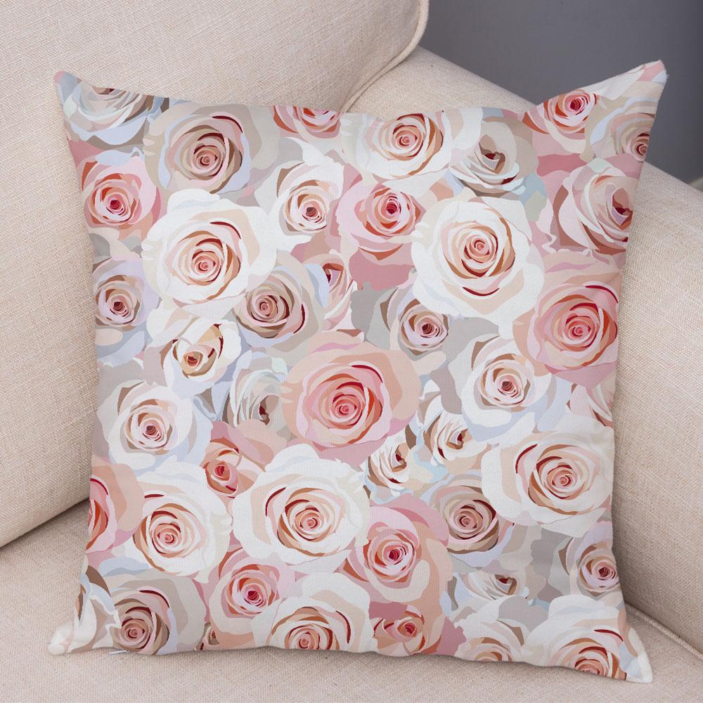 Rose Red Flower Pillowcase Decorative Bird Flower Plant Pillowcase Cushion Sofa Home Car
