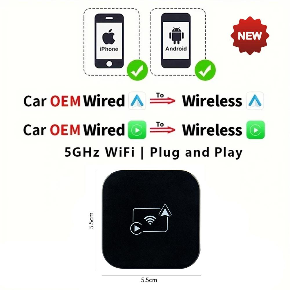 2025 НОВЫЙ 2 в 1 беспроводной Carplay AI Box Android Auto Plug And Play, применимый для преобразования оригинального автомобильного проводного Carplay в беспроводной