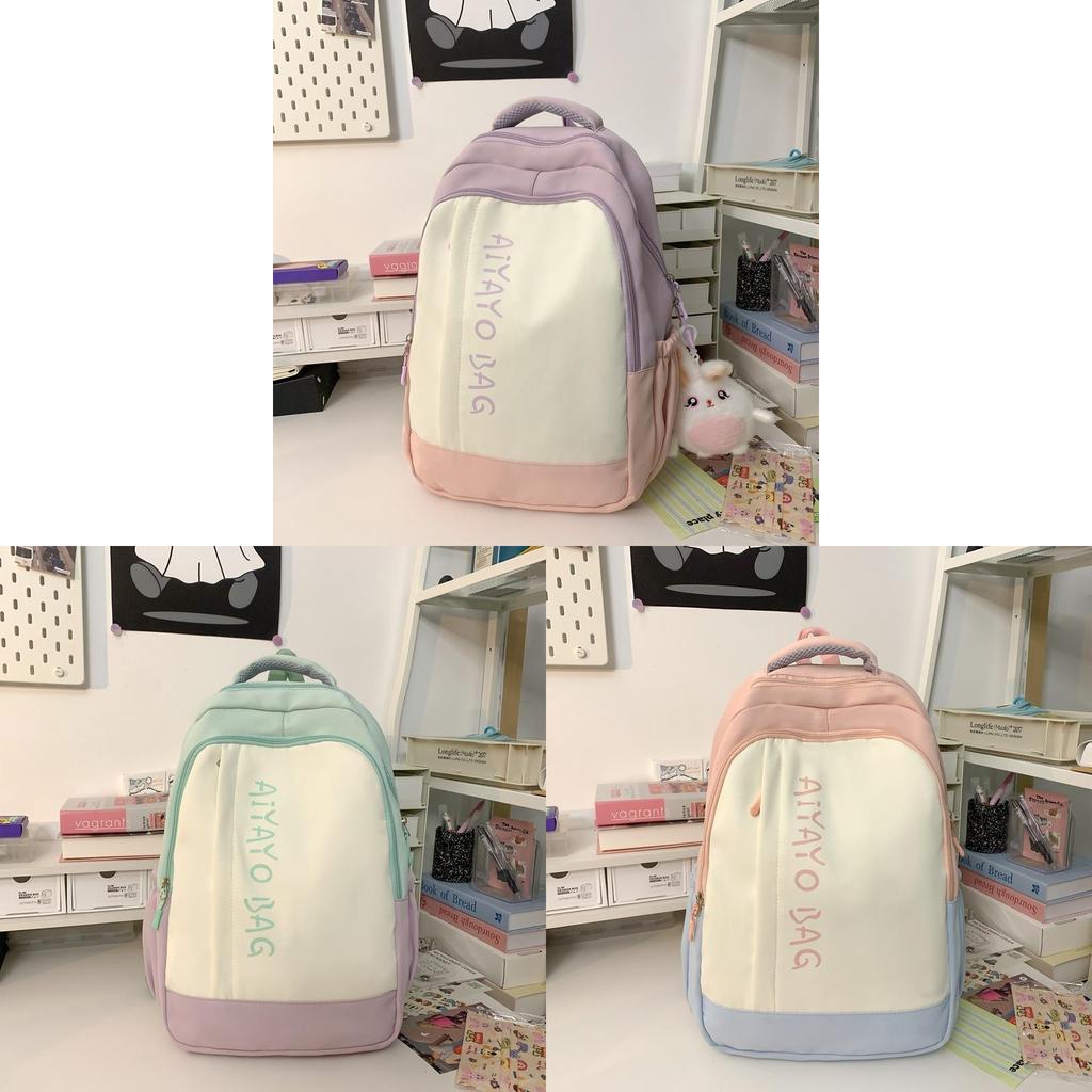 Mini Color Block Nylon Backpack For Women With Laptop Pocket For School Use