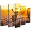 Five Piece Picture Canvas Print Deer Forest Sunset