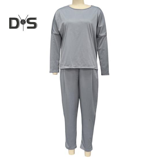 2 Pcs/Set Women Top Pants Suit Round Neck Long Sleeves Solid Color Irregular Sweatshirt Drawstring Elastic Waist Trousers Daily Wear Sport Outfit