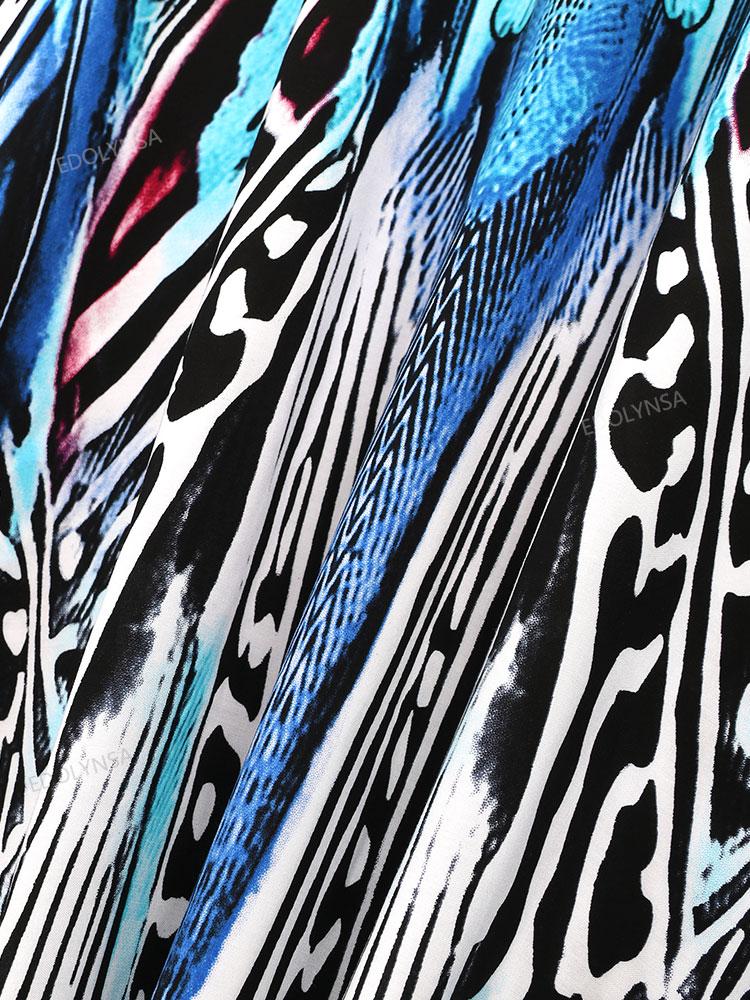 EDOLYNSA Турецкий халат с принтом и рукавами «летучая мышь», летняя туника, купальник больших размеров, накидка для женских купальников, синие платья-кафтаны Q1415