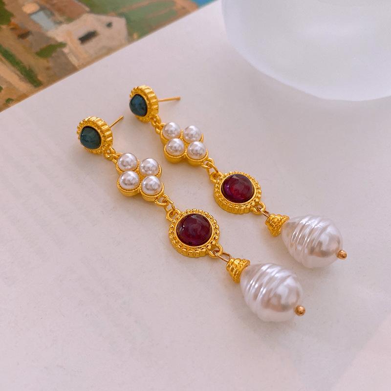 Средневековые Винтажные Серьги-Ромбы с Цветком Ретро Легкая Роскошь Высококлассные Серьги Нишевые Серьги в Придворном Стиле