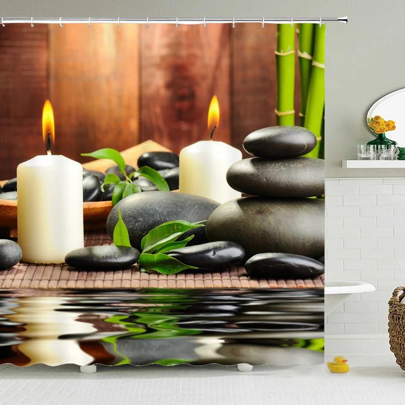 Бамбуковая занавеска для душа с зеленым растением, занавеска для ванной комнаты, водонепроницаемая полиэстеровая занавеска с 3D принтом деревьев, 180*200 см, ширма для ванны с крючками