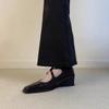 Sheepskin Version--new Wedge Heel Cross-strap Single Shoes Square Head Solid Color Soft Sole Casual Commuting Simple and Easy To Walk Single Shoes