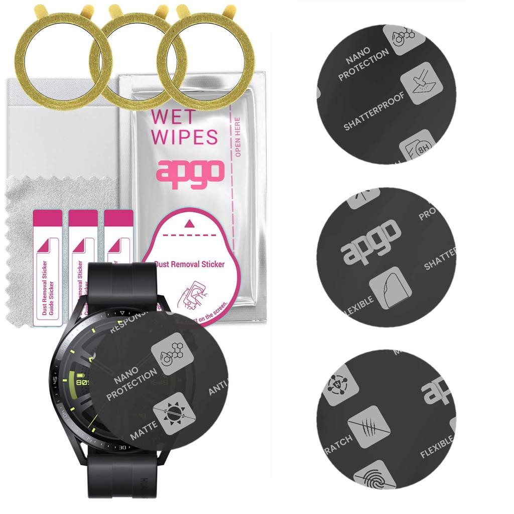 3x Apgo MATTE Hybrid Glass Screen Protector for Huawei Watch GT 3 46mm Active, Tempered Glass Substitute, Non-cracking