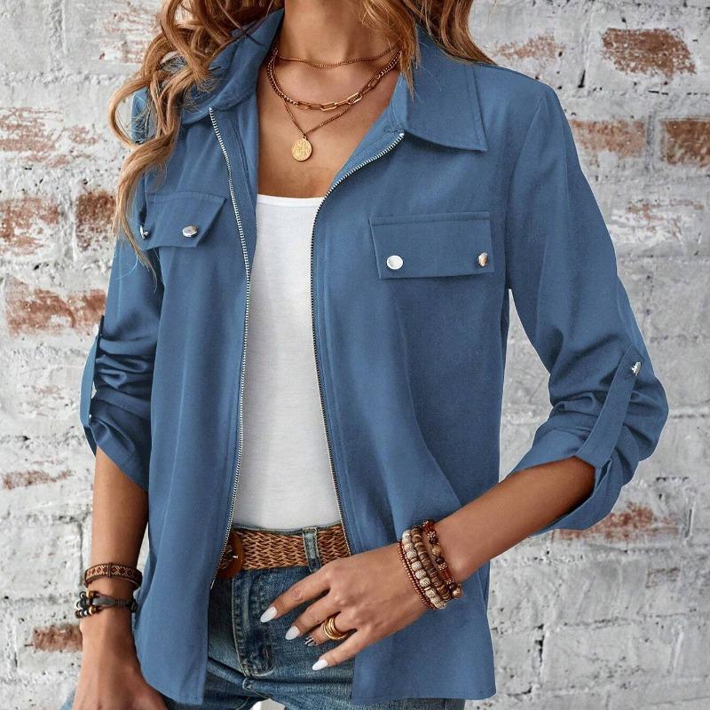 Осенний отложной воротник на молнии повседневные кардиганы куртки женские зимние новые однотонные свободные длинные рукава куртка для женщин модные уличные женские пальто 25827