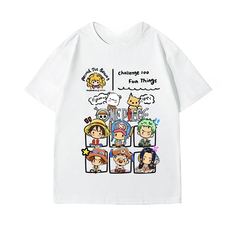 Хлопковая футболка с принтом One Piece, короткий рукав, мужская и женская, летняя, большого размера, свободная, стройнящая, для родителей и детей