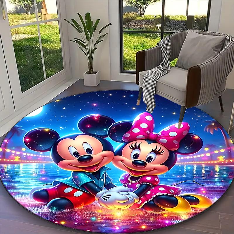 1pc Mickey And Minnie Moonlight Stars Floral Rug, Digital Printed Home Chair Sofa Mat, Durable Office Round Carpet, Beautiful Festival Decorations