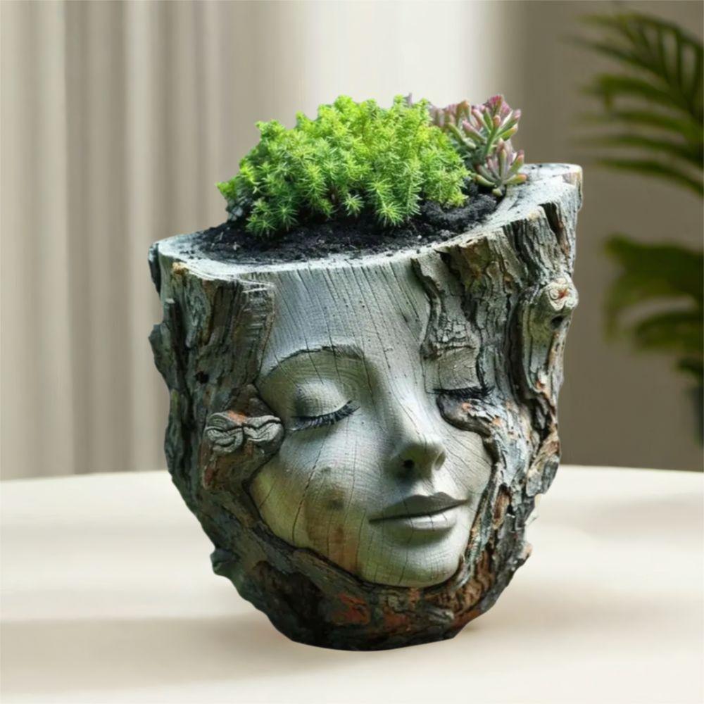 Resin Crafts Tree Stump Girl Pot Funny Succulents Flower Pot  Garden Courtyard Balcony
