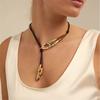 Spain Y Shape Splicing Metal Feather Pendant Necklace Simple Cool Style Chic Collarbone Chain