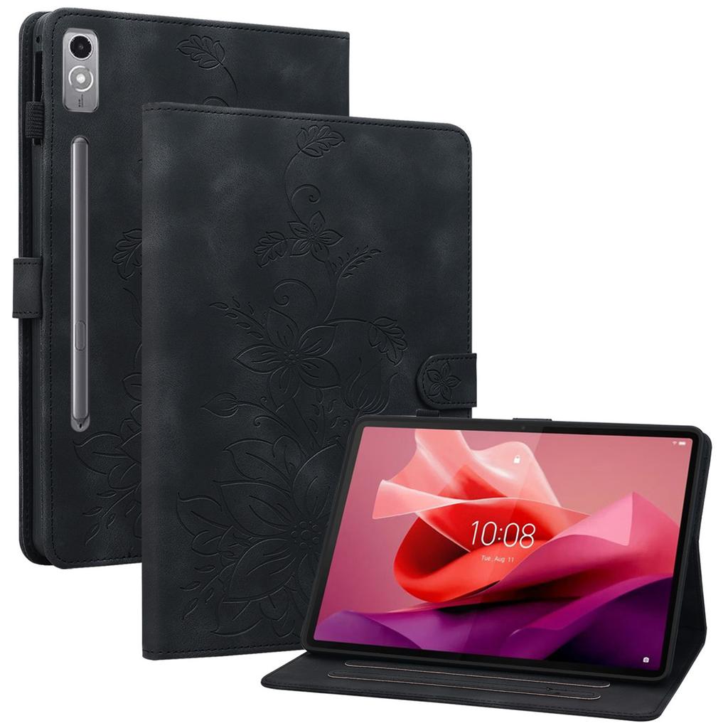 Для Lenovo Tab P12 Чехол Кожаный чехол для планшета с цветами лилии, отделениями для карт, подставкой