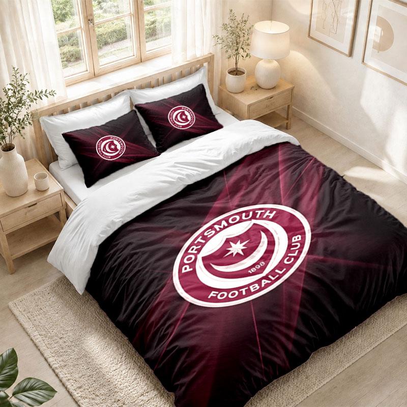 Bedding Set 1 Duvet Cover 2 Pillowcases Portsmouth FC Print Bedroom Home Decoration