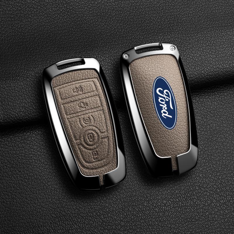 KFUGP1 Alloy Leather Car Key Fob Case Cover for Ford Fusion F150 F250 F350 F450 F550 Edge Explorer Escape Mustang 2018 2019 Protector
