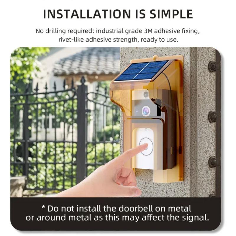 Solar Powered Rainproof WiFi Video Door Bell, Digital Peephole Design, Waterproof Night Vision Smart Intercom Security Camera