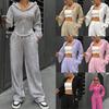 Women's Light Gray Hooded Sweatshirt and Jogger Set, 6-Color Lounge Two-Piece Outfit