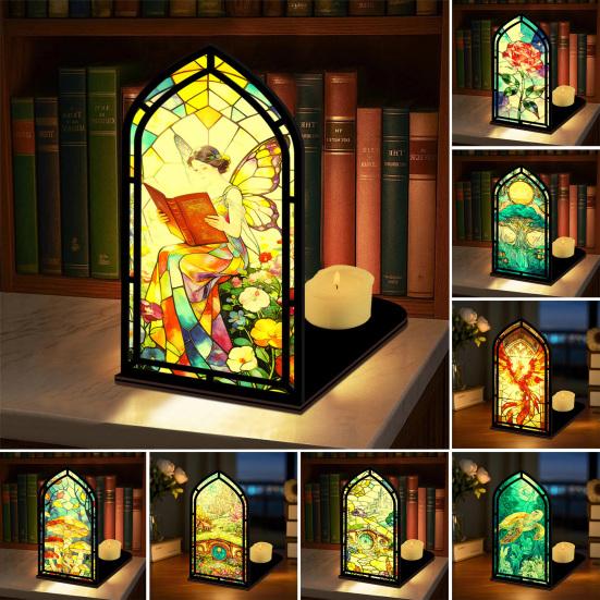 Gothic Book Nook Suncatcher Stained Glass Candle Holder Window Bookshelf Insert Diorama for Library Decor Bookish Gifts for Readers Book Lovers