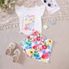 Girls' New Spring and Summer Sweet Floral Shorts Casual Suit Cartoon Printed Shirt and Shorts Two-piece Set