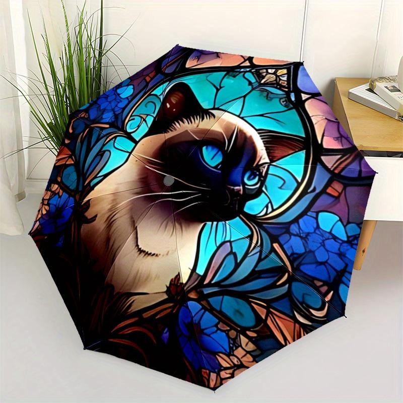 1pc StainedGlass Cat Automatic Open/close Umbrella, 8-Rib sturdy structure, Portable Travel Umbrella, Parties, Everyday Use, 13199