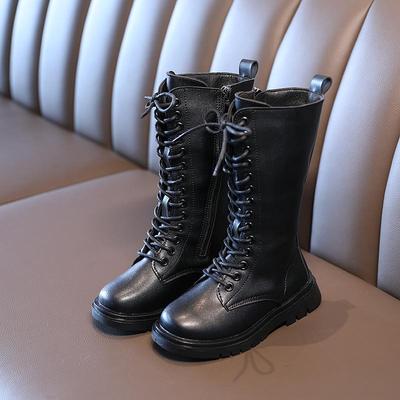 Зимние сапоги для девочек, однотонная детская обувь из искусственной кожи, модные детские сапоги до колена на молнии для мальчиков, детские зимние сапоги, размер 26-36