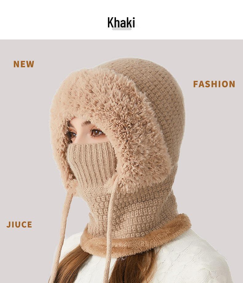 Женская зимняя вязаная шапка с маской для лица и шарфом - Плюшевая, Толстая, Теплая