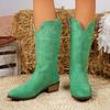 Британский стиль замшевые остроносые на низком каблуке рыцарские сапоги для зимы 2025 новые больших размеров с вышивкой на голенище сапоги средней длины