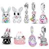 Медно-розовый кулон-шарм серии «Пасхальный кролик и яйцо», подходит для оригинального браслета, бусина-шарм, ожерелье, женские украшения для DIY