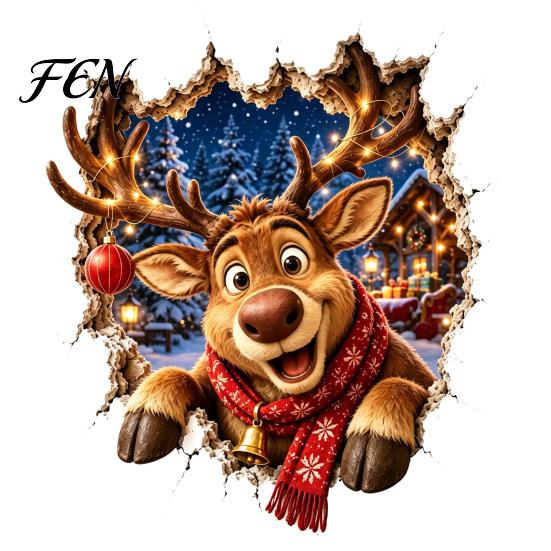Christmas Window Decals Break-In 3D Wall Decal, Santa Claus/Deer/Snowman/Elf/Dog/Nutcracker/Gingerbread Man Patterns Self Adhesive Decor Cling,