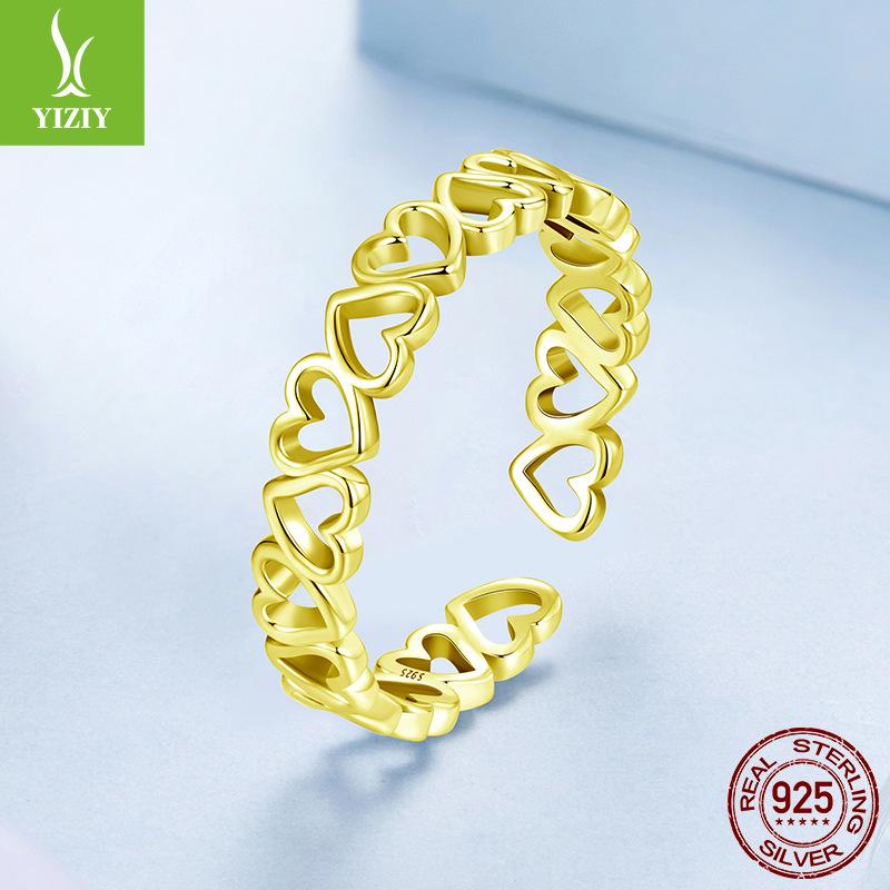 Love Ring Personality Trend S925 Sterling Silver Exquisite And Simple Full Row Hollow Love Open Ring