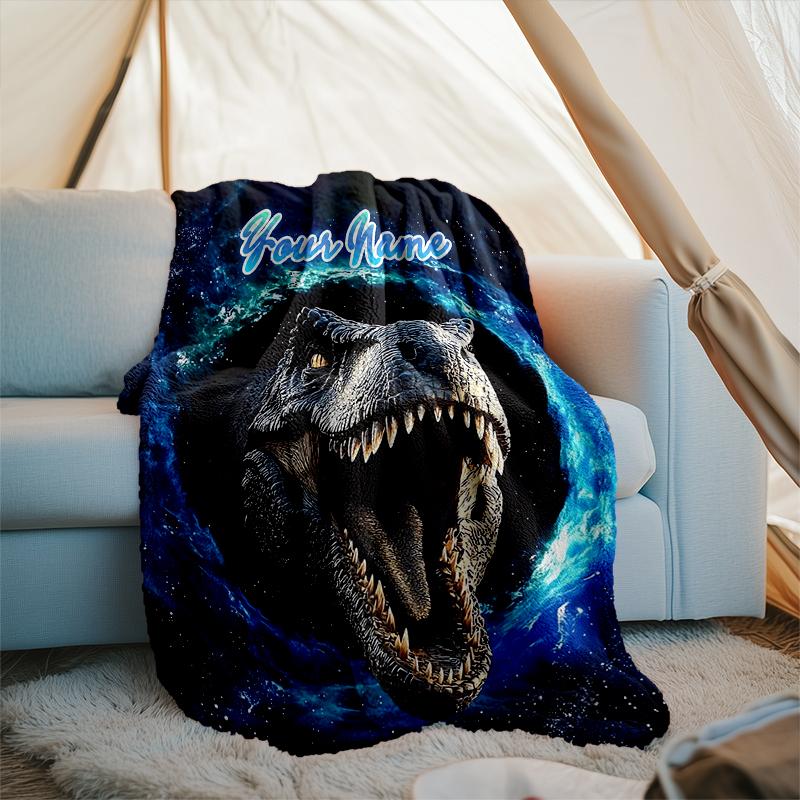 1PC Custom Name "Galactic Dinosaur Roar" outdooor Flannel blankets Patterns Throw Blanket All-Season Soft Gift for Couch, Bed, Camping gifts