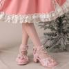 Весенне-летние туфли в стиле Лолита в сказочном стиле с бантом из бисера, туфли ярких цветов Baotou, полые сандалии, туфли на толстом среднем каблуке, модные и повседневные