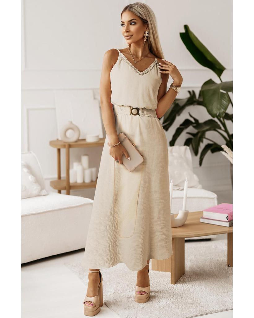 Azura Exchange Платье макси без рукавов с V-образным вырезом и эластичным поясом