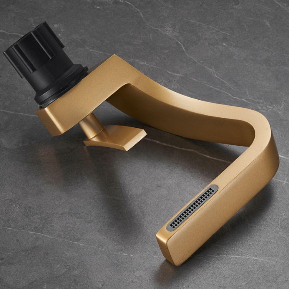 Matte Golden White Basin Faucet Brushed Gold Black Chrome Waterfall Tap Contemporary Design Hot Cold Water Deck Mounted Faucet