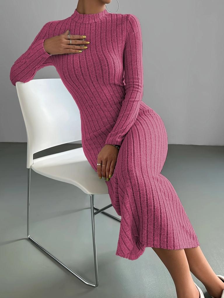 Осень-зима женское ребристое трикотажное платье элегантное шикарное модное длинное рукава с круглым вырезом облегающее платье-корсет в уличном стиле