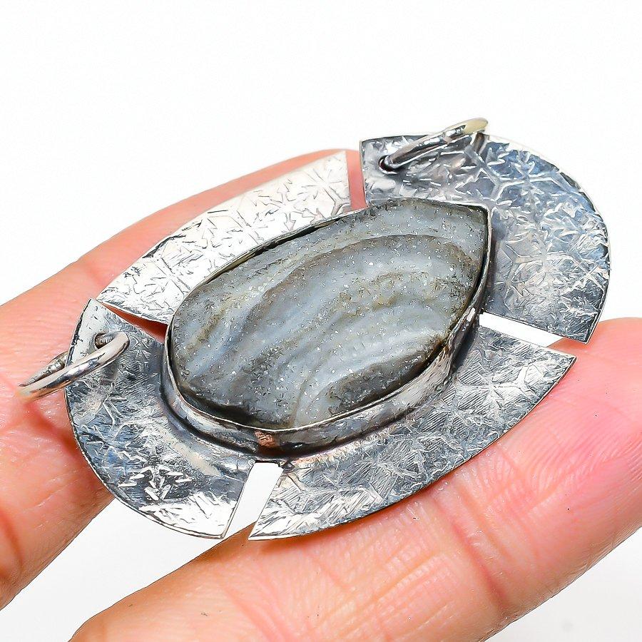 Desert Rose Druzy Handmade 925 Sterling Silver Gift Pendant 1.26" W0q38