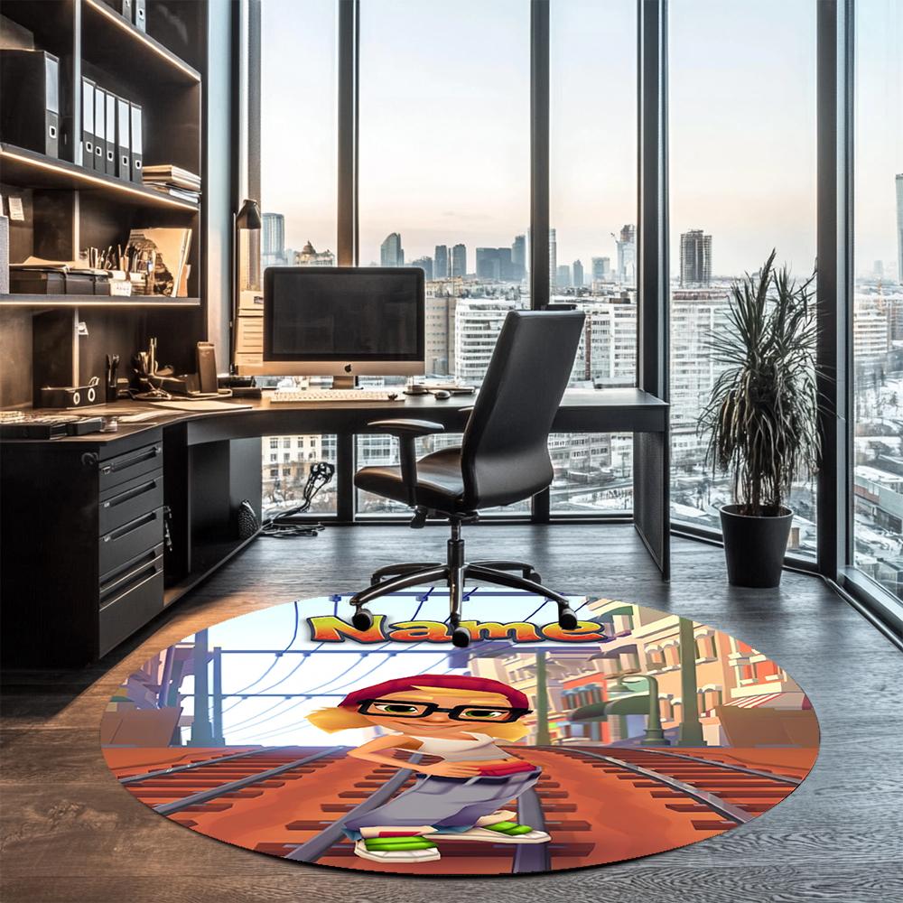 Custom Name Subway Surfers Printed Round Rug Carpet Chair Rug Area Rug Entryway Doormats,for Office Chair Living Room Bedroom Kitchen Room.
