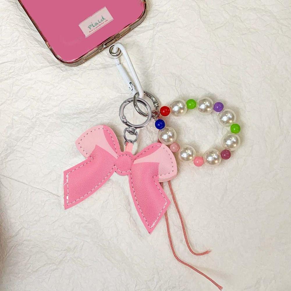 Patchwork Bowknot Keychain Bag Hanging Car Keyring Cute PU Leather Bow Pendant  Kids Girls