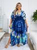 Navy Blue Women's Kaftan Hot Selling Bohemian Print Beach Dress Light Jacket Bathing Suit Cover Up Vacation Beach Wear House Robe Q1342