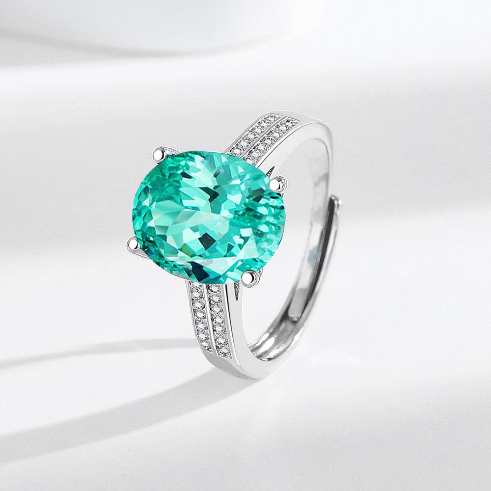 Double Row Zircon 925 Sterling Silver Ring Blue-green Zircon Elegant Simple Fashion Women's Ring