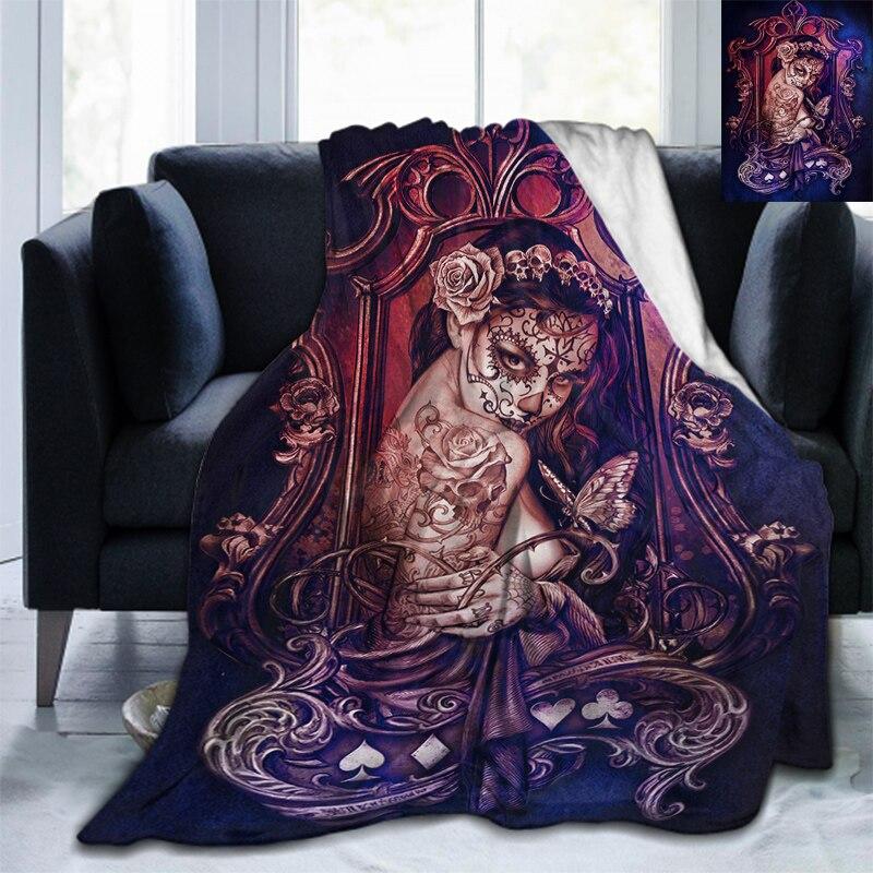 Мягкое фланелевое одеяло с черепом Сатаны и котом, всесезонное легкое теплое одеяло для гостиной/спальни