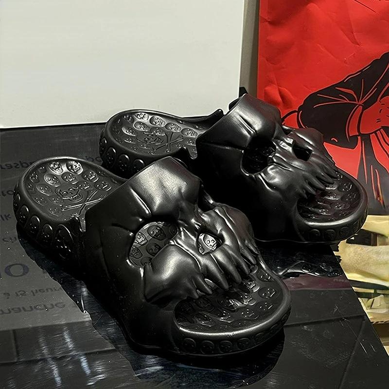 Смешные тапочки с черепами 2024 Новые поступления Пары Повседневные туфли на плоской подошве Шлепанцы Женские домашние модные шлепанцы Комфортная летняя пляжная обувь для женщин