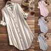 Autumn Fashion Striped Long-sleeved Shirt Casual Large Size Cotton and Linen Shirt