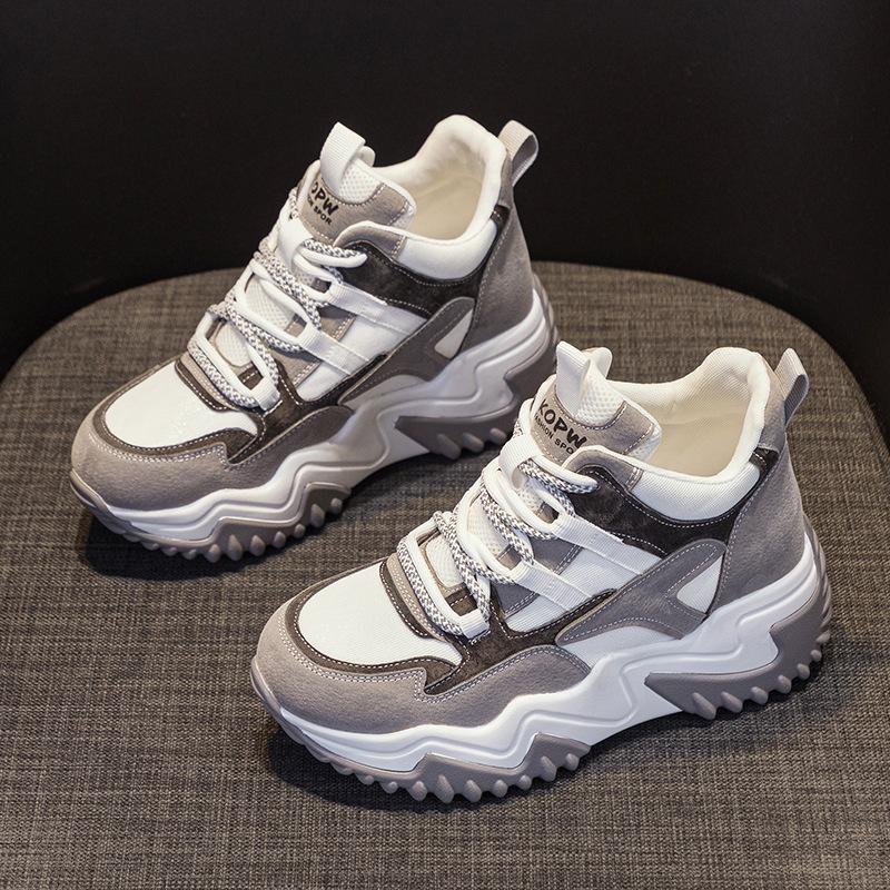 Frosted Leather Inner Height-increasing Dad Shoes 2025 Autumn Platform Women's Shoes Versatile Casual Fashion Height-increasing Sports Dad Shoes