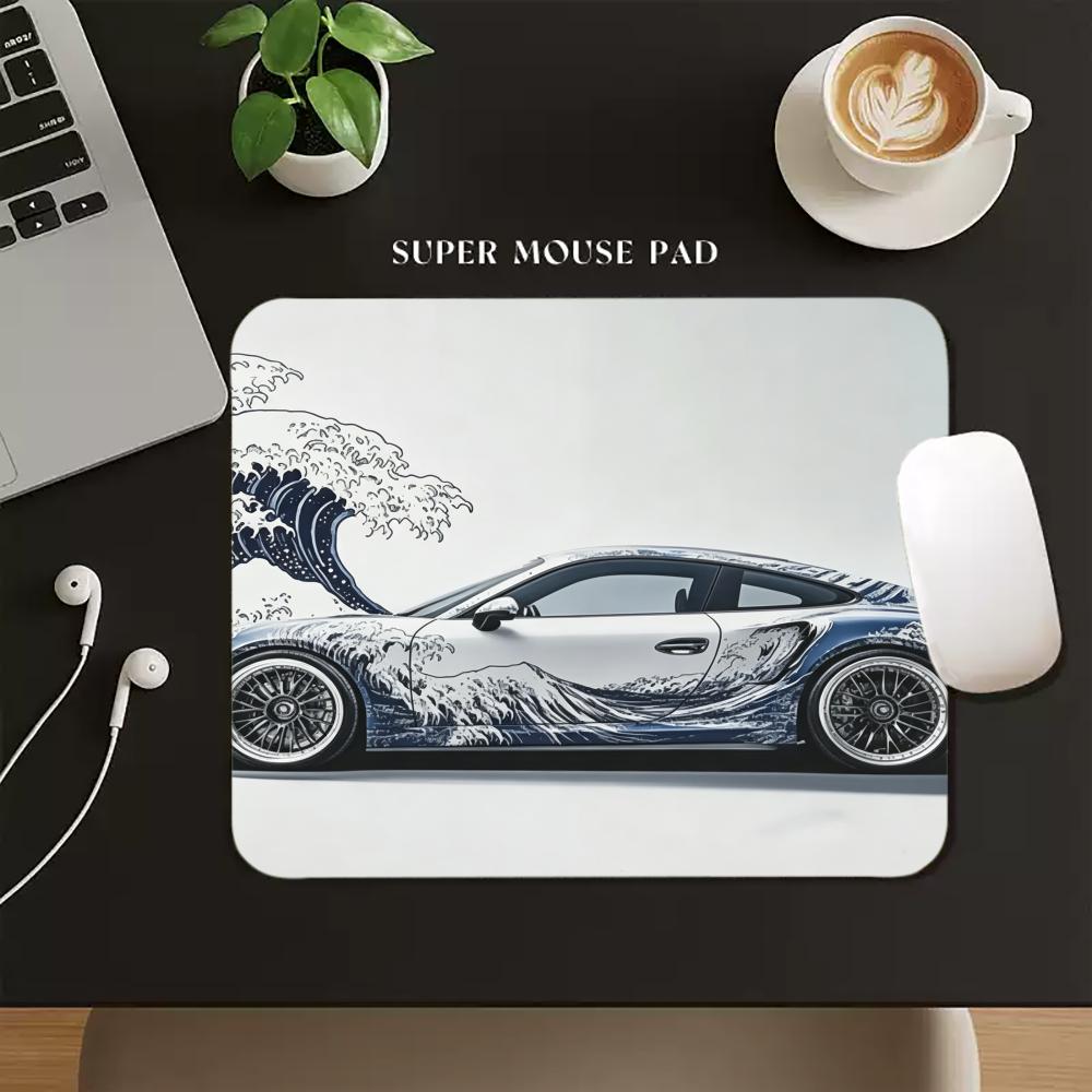 Ukiyo‑e Wave Sports Car Mouse Pad Large Square Computer Office Game Table Mats Rubber Anti-slip Mousepads Small Decor Desk Pad