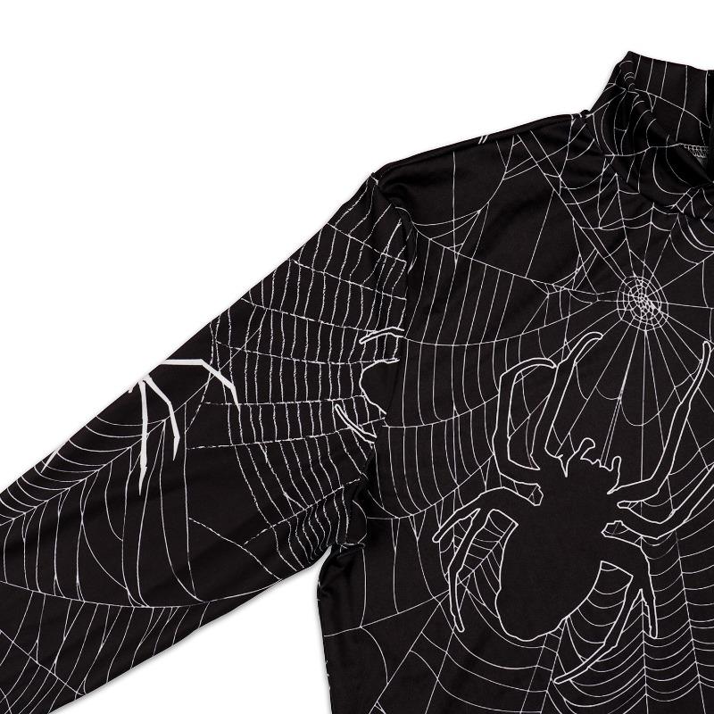 Hot-selling Halloween Women's Clothing, Spider Web Print Hip-wrapped Women's Long-sleeved Slim-fit Dress