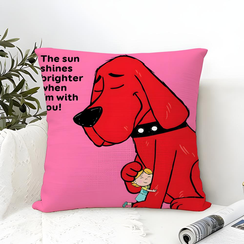 Pillow Case Cotton Linen Fabric Square Zipper Pillowcase Home Decorative Living Room Comic Cartoon C-Clifford The Big Red Dog 2